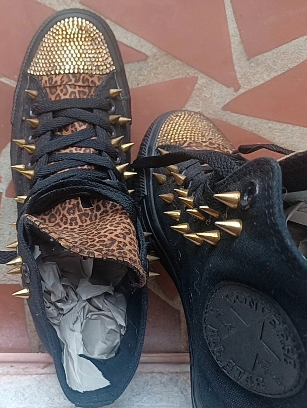 Converse Black High-Top Sneakers with Leopard Print and Gold Accents - Picture 12 of 16